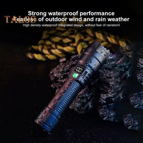 LED Flashlight Super Bright Digital Display IPX65 Waterproof Rechargeable Zoomable Outdoor Emergency Use Tactical Torch Light