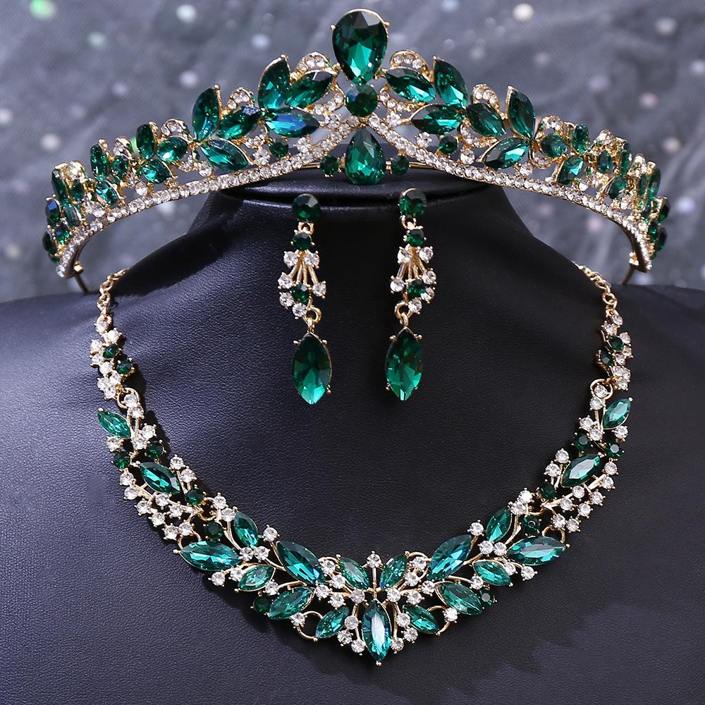 DIEZI 5 Farben Luxus Kristall Diadem Halskette Ohrringe Für Frauen Hochzeitsparty Elegant Braut Braut Strass Krone Accessoires