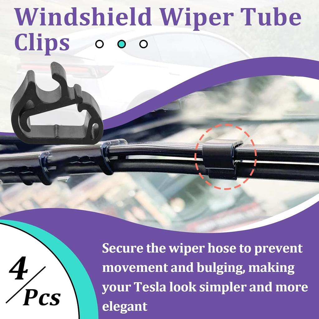 4Pcs Wiper Washer Hose Retention Clips Compatible with Tesla Model 3 and Y, UV Weather Resistance, Fit for All Years Buckle Fastener Holder 2016-2025