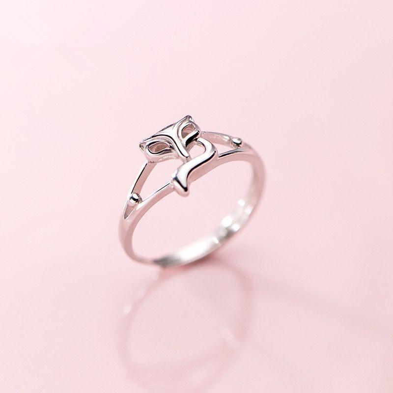 925 Sterling Silver Plated Korean Style Fox Ring - Women's Elegant, Personalized Hollow Design