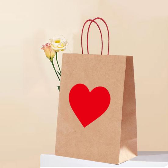 Krafts Paper Bags Red Heart Design Eco-Friendly Gift Bags with Heart Tags And Hemp Rope Gift Packaging for Weddings Birthdays Mother's Day Party