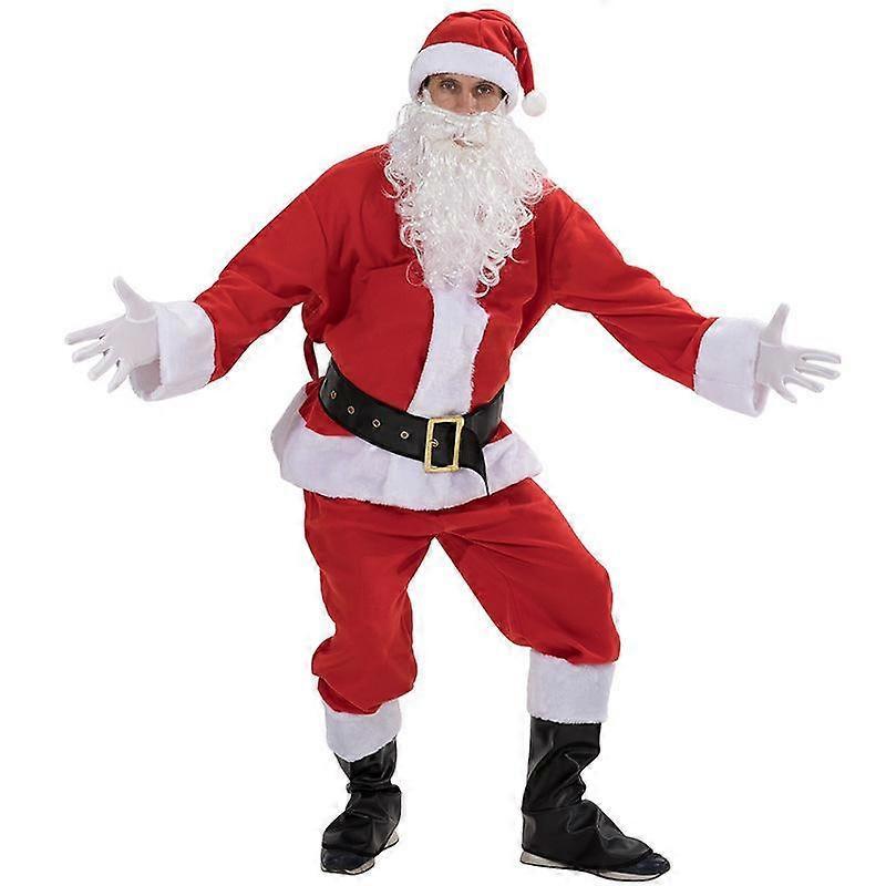 Men Christmas Santa Claus Costume Deluxe Velvet Suit 7pcs
