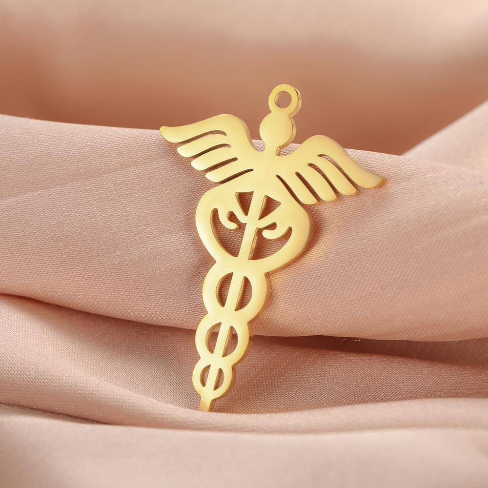 Dawapara Caduceus Symbol Pendant for Necklace Earrings Healing Medical Symbol DIY Charms Stainless Steel Accessories