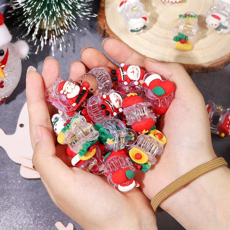 

5 шт. рождественские мини-заколки для волос детские декоративные заколки для волос мультфильм Санта-Клаус Снеговик украшения головной убор для девочек