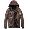 Men's Leisure Motorcycle  Leather Jacket With Cotton Warm Jacket Thickened Detachable Hooded Large Jacket
