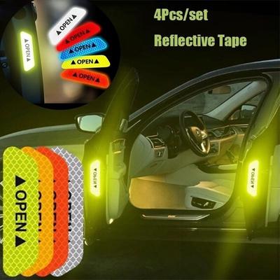 4Pcs Universal Warning Mark Reflective Tape Car Door Sticker Decals OPEN Sign Safety Reflective Strip