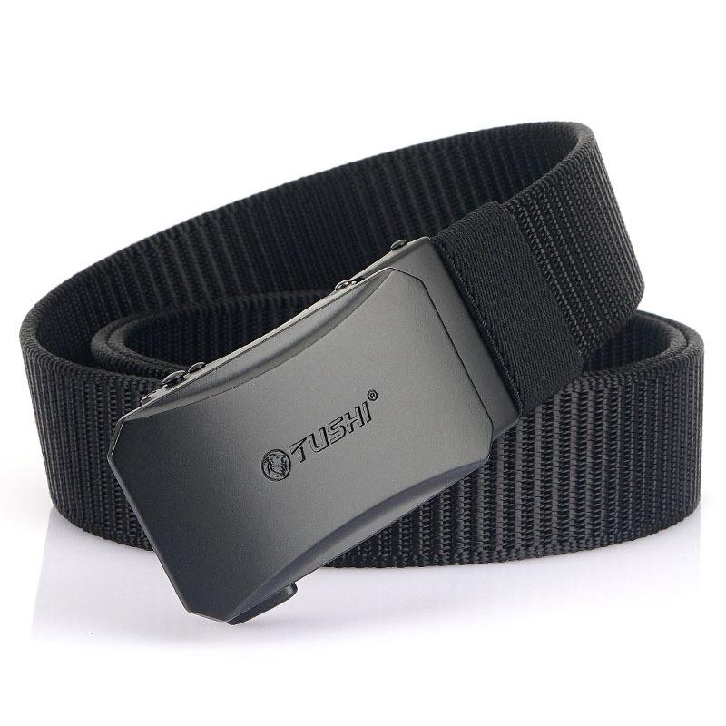 New Men'S Commuting Belt With Automatic Buckle Nylon Waistband, Outdoor Leisure Versatile Double-Layer Thick Belt