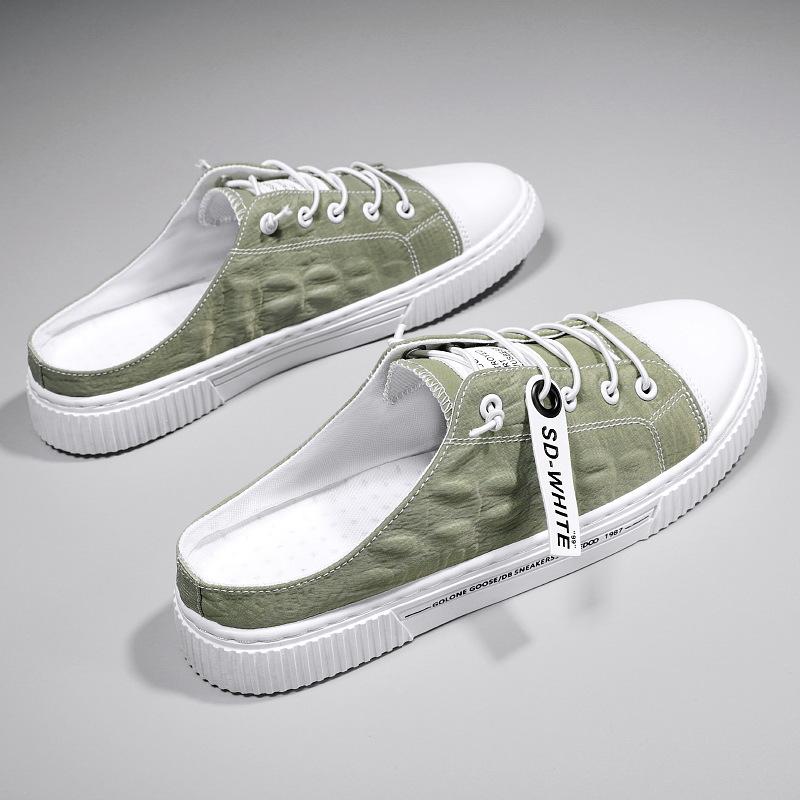 

Тапочки мужские летние верхняя одежда дышащие дезодорирующие холщовые тапочки с сумкой на голову ленивые сандалии без каблука на одну педаль 44 зелёный