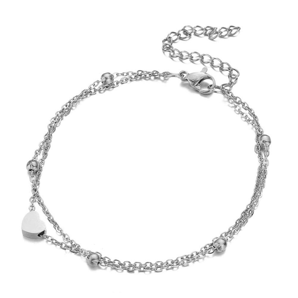 Double-Layer Stainless Steel Peach Heart Anklet: Japanese & Korean Fashion Beach Love Gift.