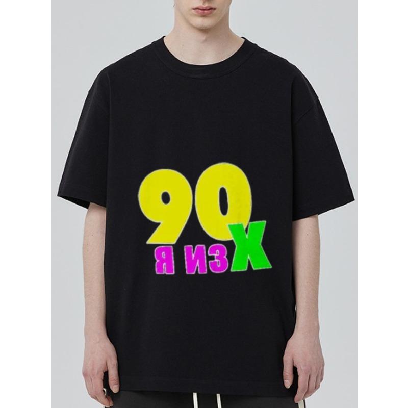

Black T Shirt with 90s Russian Text and Bright Color Print for Casual Wear XXXXL чёрный