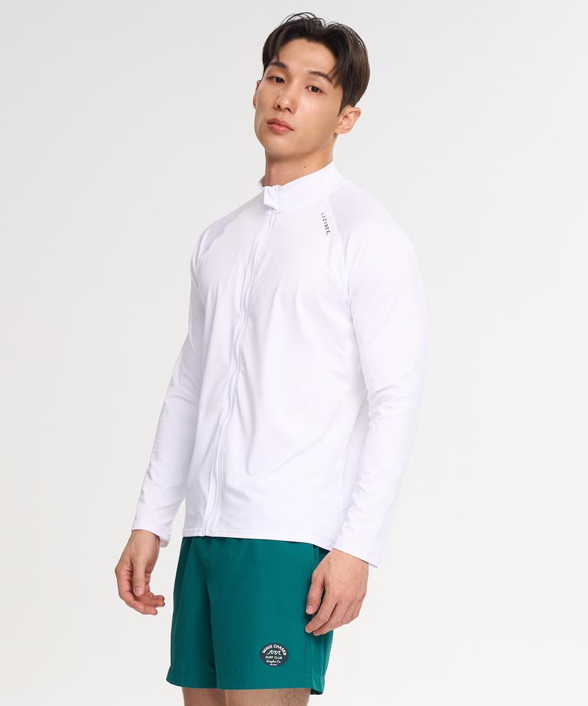Leijibi [Set] Essential Loose Fit Long Sleeve Zip-Up Rash Guard + Swimsuit Shorts Set W (6 Colors) (B Type)