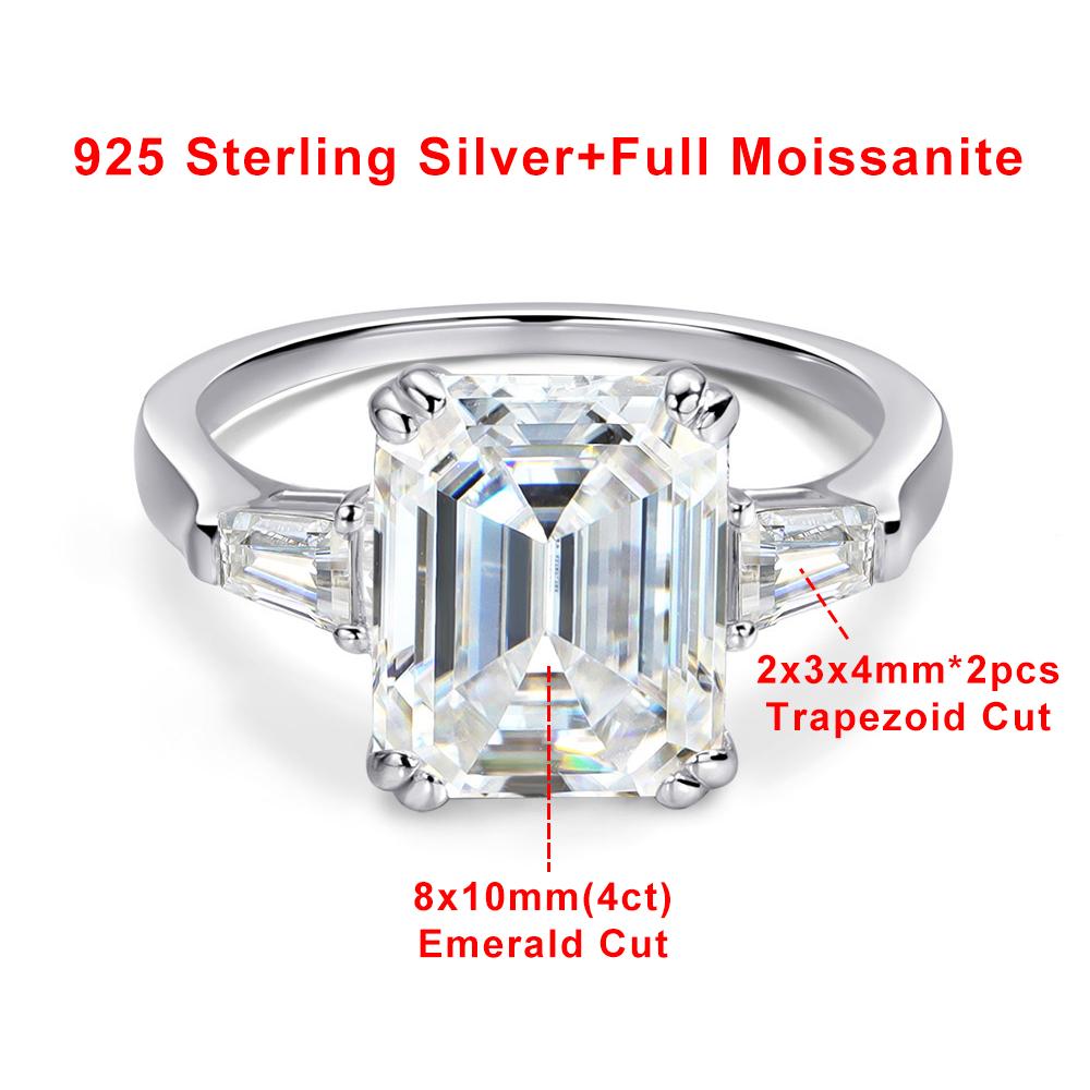 4 Carat Radiant Cut Moissanite Rings D Color Three Stone Diamond Engagement Ring Wedding Bands for Women CopperFine Jewelry