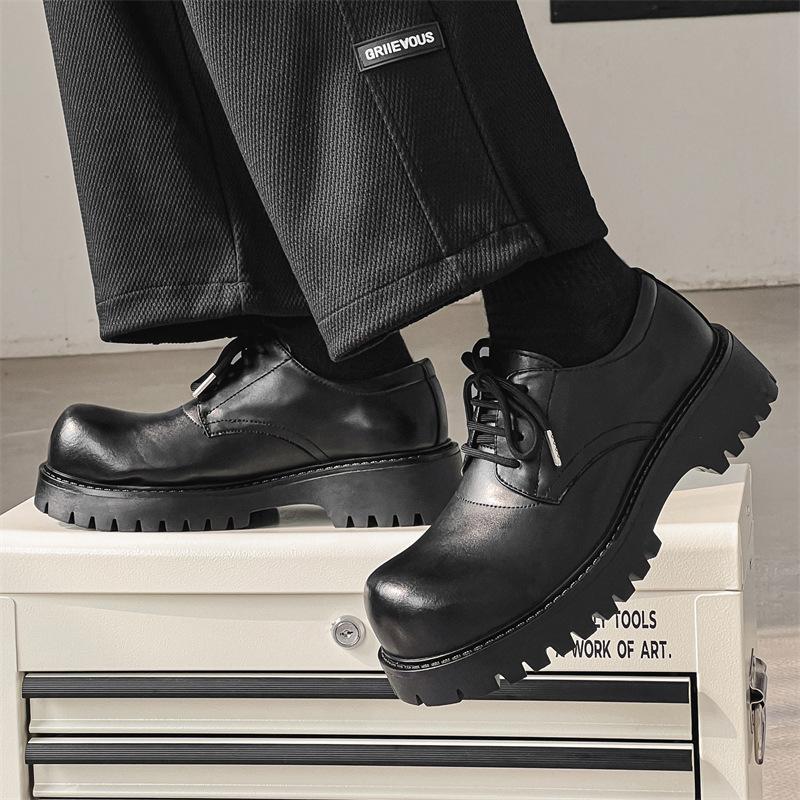 Fashion Mens Casual Leather Derby Shoes Men'S Youth Thick Sole Big Toe Trendy Shoes Men Lace-Up Heightened Shoe New