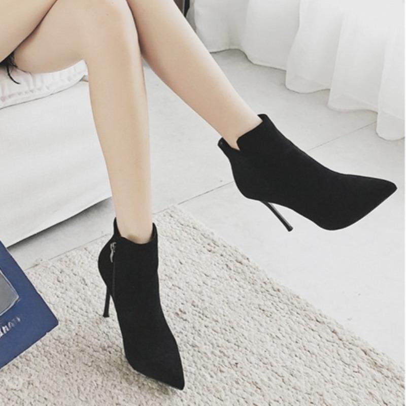 

Модные ботильоны на высоком каблуке Женские осенне-зимние новые замшевые ботильоны с острым носком и узким каблуком 40