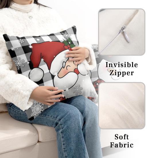 2Pcs Christmas Tree Pillowcase Santa Claus Snowman Pattern Zipper Invisible Lightweight Breathable Winter Pillow Cover