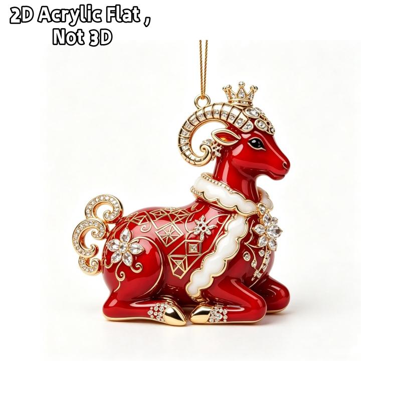 2D Flat Christmas Goat Hanging Ornament Christmas Tree Car Rearview Mirror Animal Hanging Decoration Simulation Acrylic Keychain