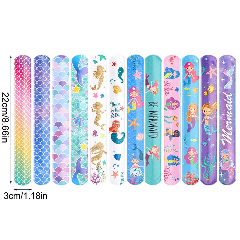 12pcs Mermaid Slap Bracelets Girls Little Mermaid Birthday Party Favors Gift for Guest Kids Classroom Prize Goodie Bag Filler