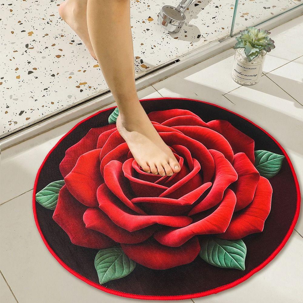 Quick Dry Rose Floor Mat Absorbent Bathroom Rug Creative Flower Carpet  for Living Room Bedroom