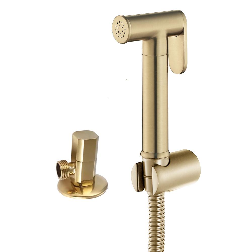 Hand Held Bidet Sprayer Douche Toilet Kit Bidet Faucet Brushed Gold Round Shattaf Shower Head Copper Valve Set Jet Bidet Faucet