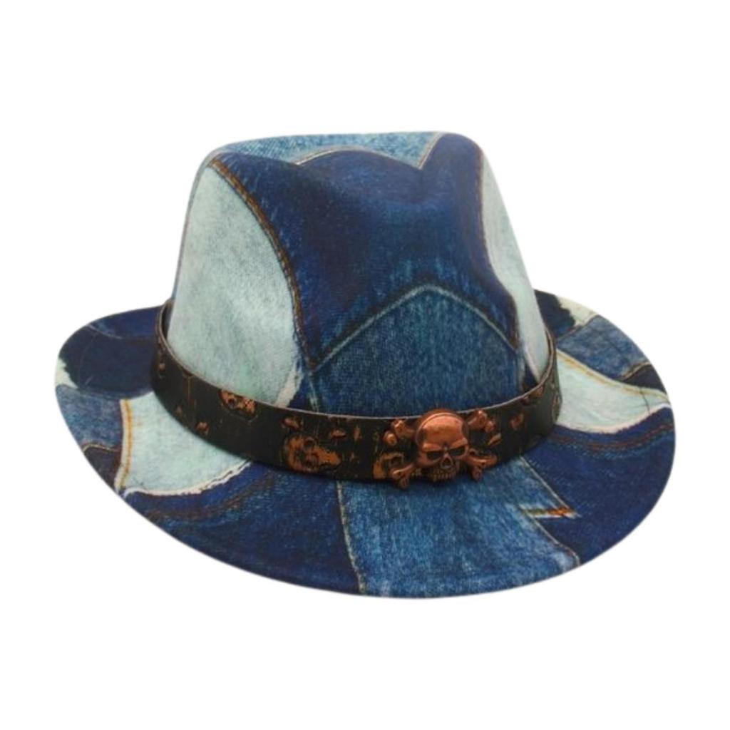 Skull Accessories Vintage Denim Splicing Top Hat Holiday Ethnic Premium Jazz Hat Children'S Hat