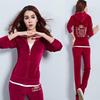 Women's Gold Velvet Embroidered Sports Suit - 2022 Spring/Autumn New Style Casual Two-Piece for Running