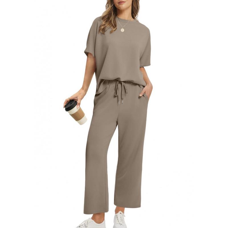 2025 Summer Women's Casual Set: Short-Sleeve Top & Wide-Leg Seven-Point Pants