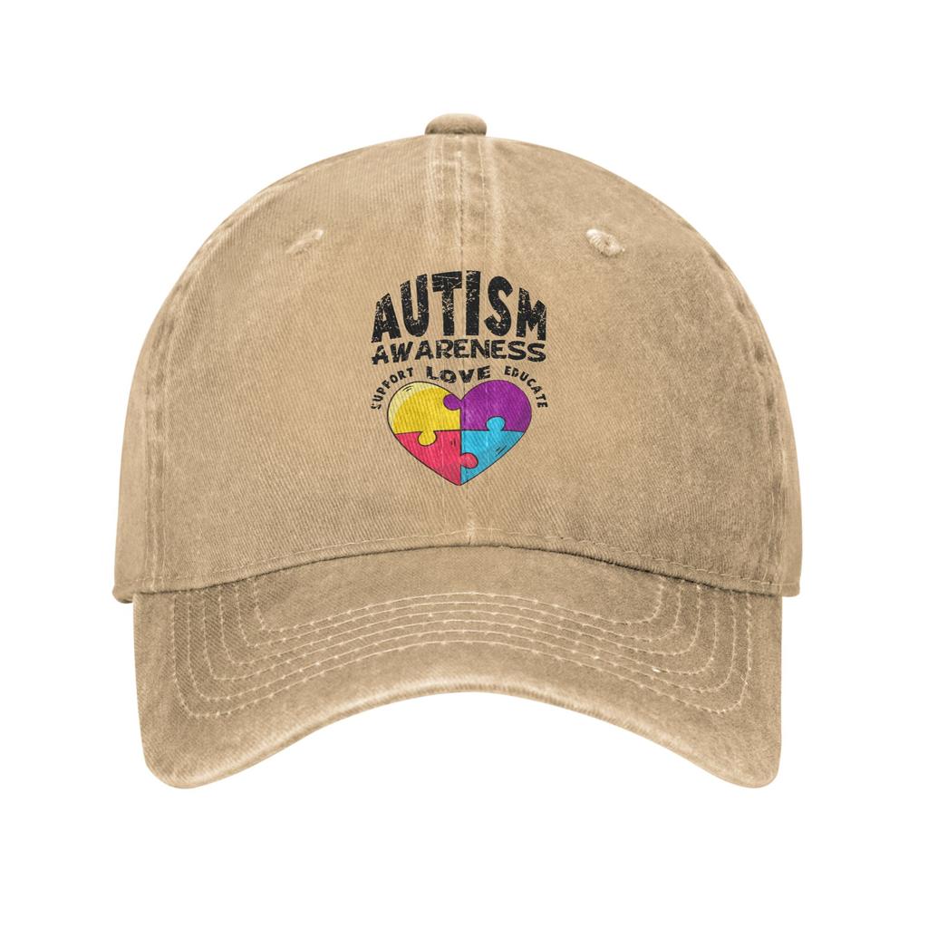 Unisex Autism Awareness Respect Love Support Print Hat Vintage Distressed Denim Washed Baseball Cap Adjustable