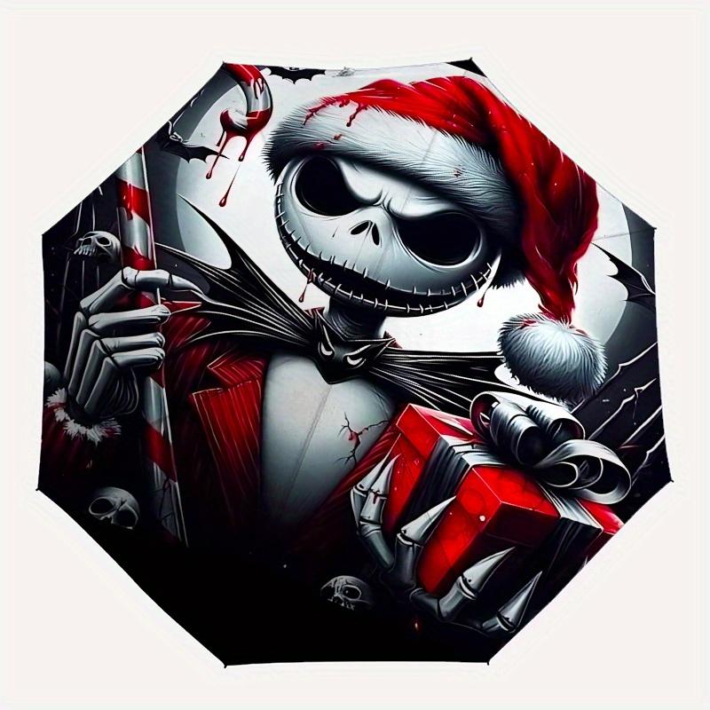 1 Automatisches Öffnen The Nightmare Before Christmas, Jack Skellington Motiv Bunt 8-Speichen Tragbarer Regenschirm für Damen und Herren, Ein Kompakter Pendlerbegleiter