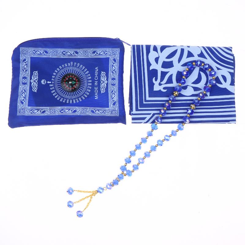 Islamic Prayer Mat Portable Travel Foldable Prayer Rug With Beads for Muslim Office Business Trip Worship