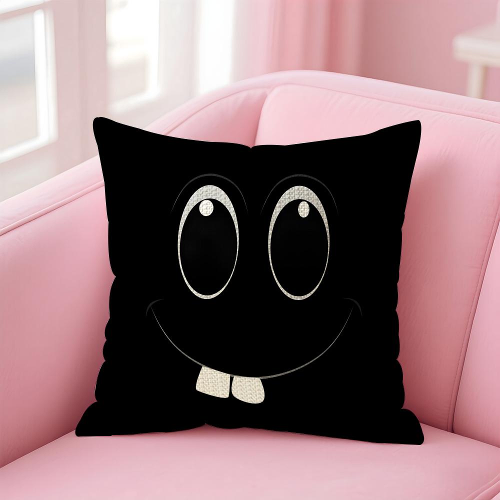 Czarna Emotikony Fajne Poszewka na Poduszkę Naturalny Len Poszewka na Poduszkę Dwustronny Nadruk Dekoracyjna Poszewka na Poduszkę Sofa Wystrój Domu Prezent