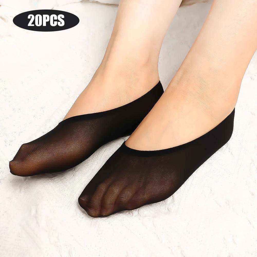 10/20pairs Non-slip Invisible Socks Slippers Seamless Ice Silk Ankle Boat Socks Summer Thin Solid Casual Breathable No Show Sock