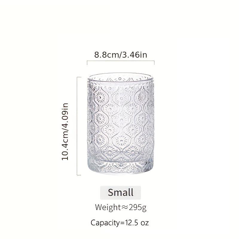 4PCS 400ML Round Glass Cups Vintage Glassware Embossed Pattern Style Transparent Cocktail Glasses Set For Bar Beverages Coffee