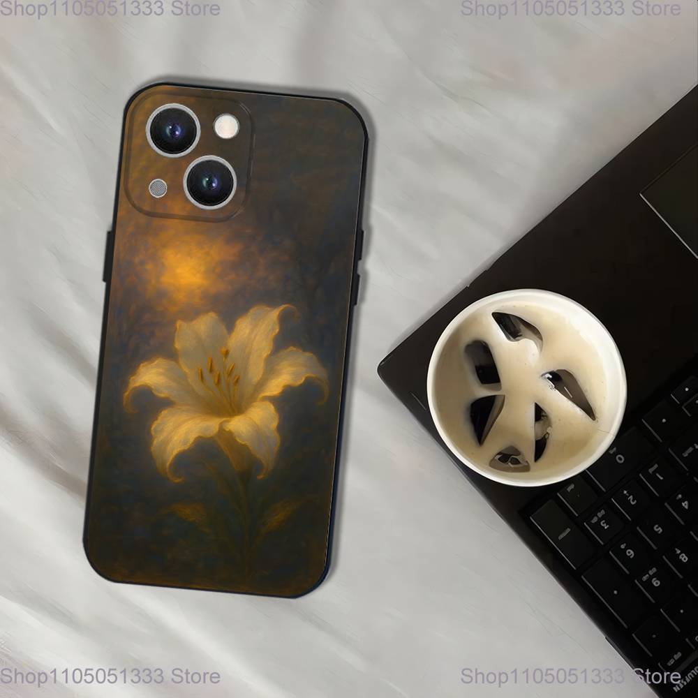 Oil Painting Lily Flower Retro Pattern Phone Case For iPhone 17,16,15,14,13,12,11,Pro,XS,Max,XR,Plus,E,SE4,Mini Black Soft Cover