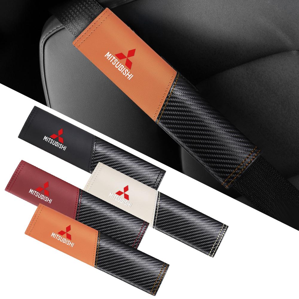 1/2Pcs Car Leather Seat Belt Covers Shoulder Pads Accessories For Mitsubishi 9 Ralliart EX ASX L200 Colt Outlander Pajero Lancer