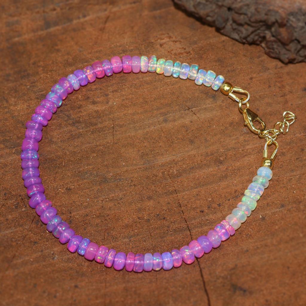 Handmade Ethiopian Opal Bracelet, Sterling Silver, Fire Opal Beads