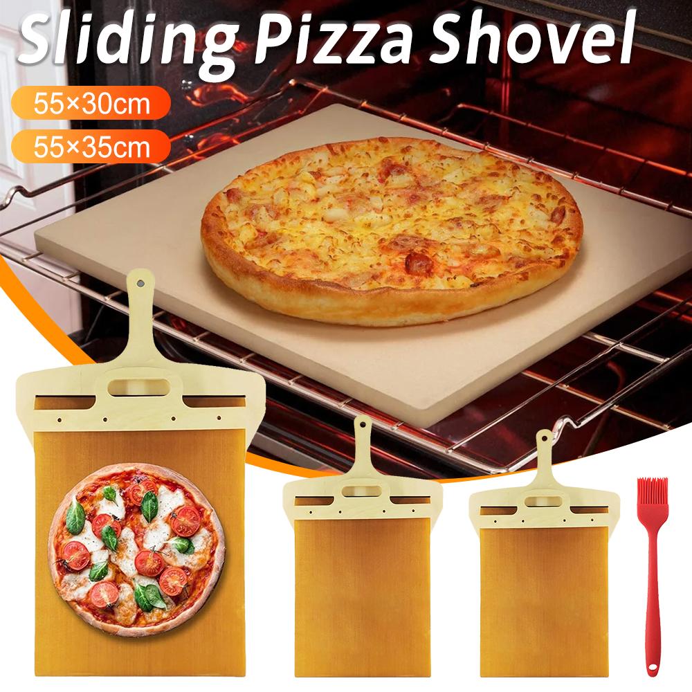 1pcs Portable Sliding Pizza Shovel Dough Tray Sliding Pizza Peel Non-Stick Spatula Paddle with High Temperature Cloth Ovens Acce