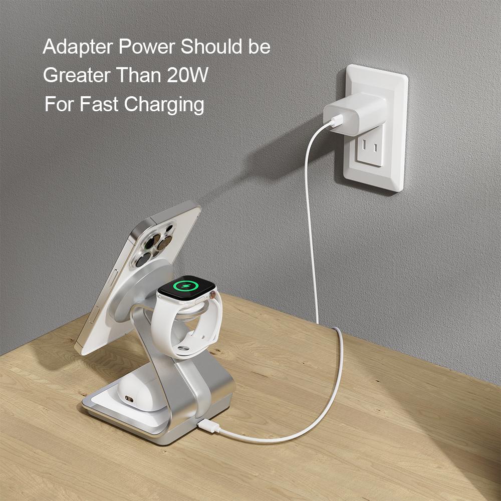 Bonola Magnetic 3 in 1 Wireless Charger for 17/16/15/13/14/12 30W Wireless Charging Station for Watch/AirPods Pro