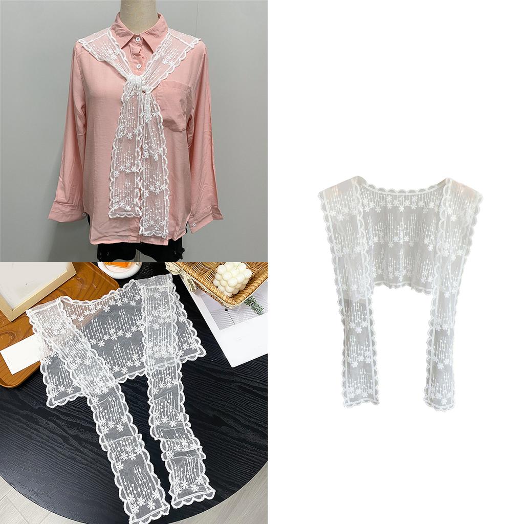 Women's Elegant Flower Lace Shawl Wrap Faux Collar Neck Scarf Tie Knot Front Mini Shoulder Capes Decorative Waist Belt