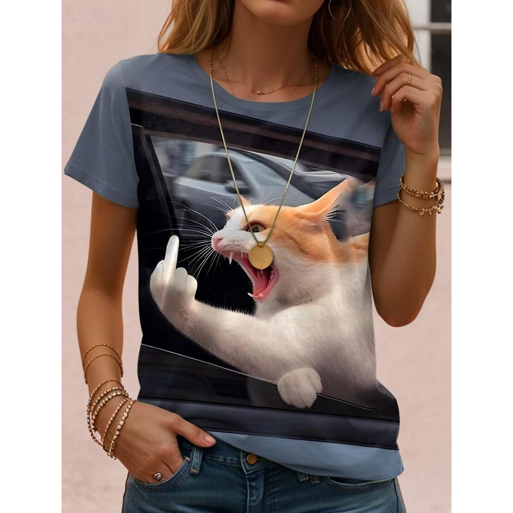

Women s Funny Cat 3D Prints T-Shirt Short Sleeve Tees Tops 3D Prints Crew Neck T- Shirts Summer Casual Women s Clothing Apparel 8XL