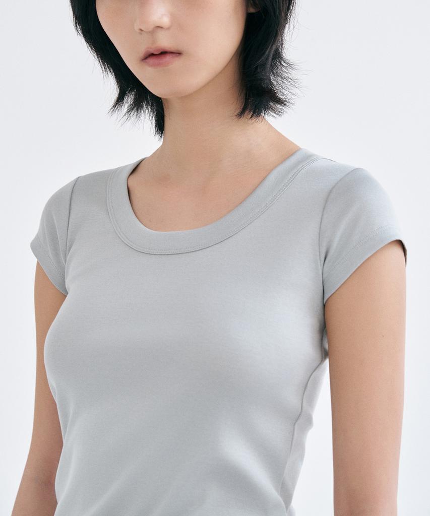 YJACK W_Rib U-Neck Slim Fit Short Sleeve T-Shirt Lrt1463