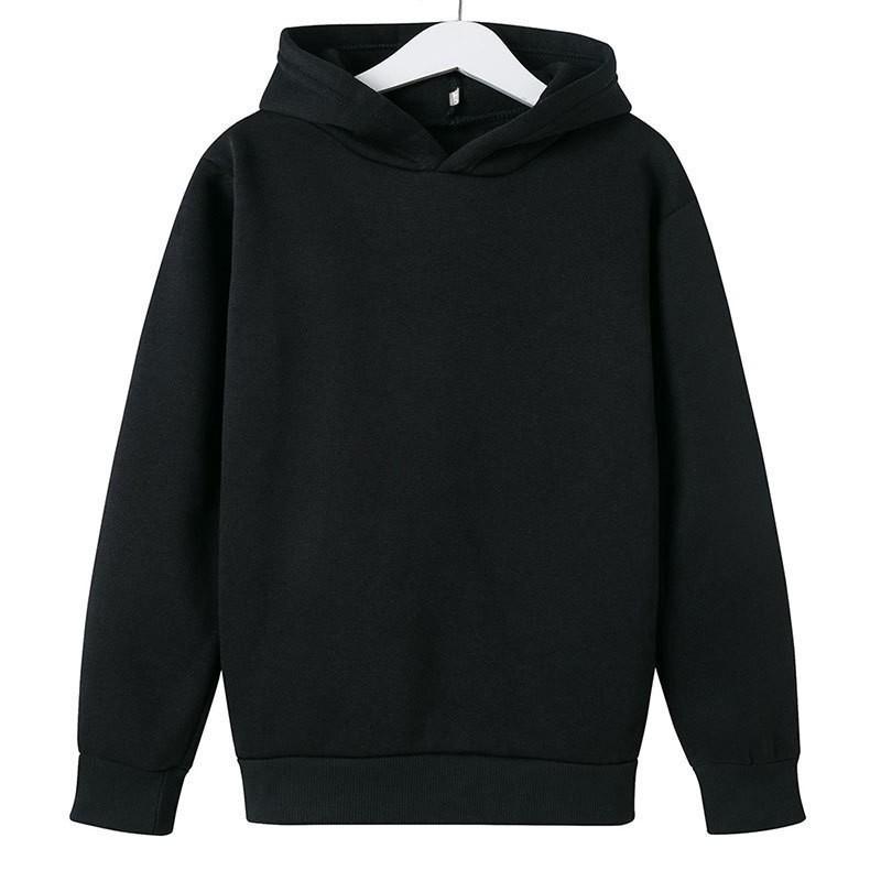 Autumn Winter Children s Hoodie Hooded Pullover Solid Color Fashion Casual Sports Hoodie 160 чёрный