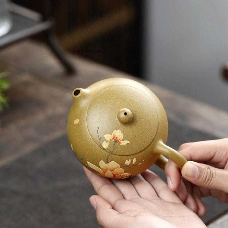 230ml Chinese Yixing Purple Clay Teapots Mud-painted Flower Pattern Handmade Xishi Tea Pot Beauty Kettle Zisha Tea Set Gifts