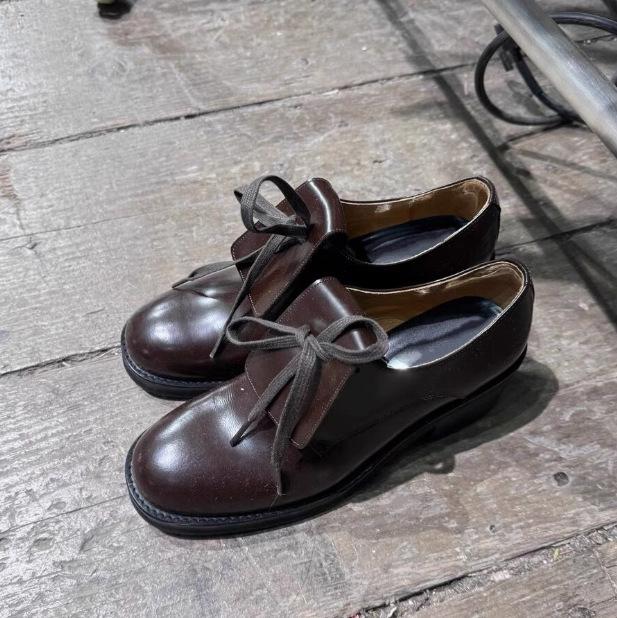 

Cowhide version~ Genuine leather retro lace-up platform high-heeled loafers British thick-heeled small leather shoes Derby shoes single shoes women 40