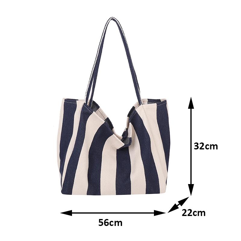 Große Canvas-Henkeltasche Damen Sommer Streifen Einfache Damen Freizeit-Handtasche Outdoor-Umhängetasche