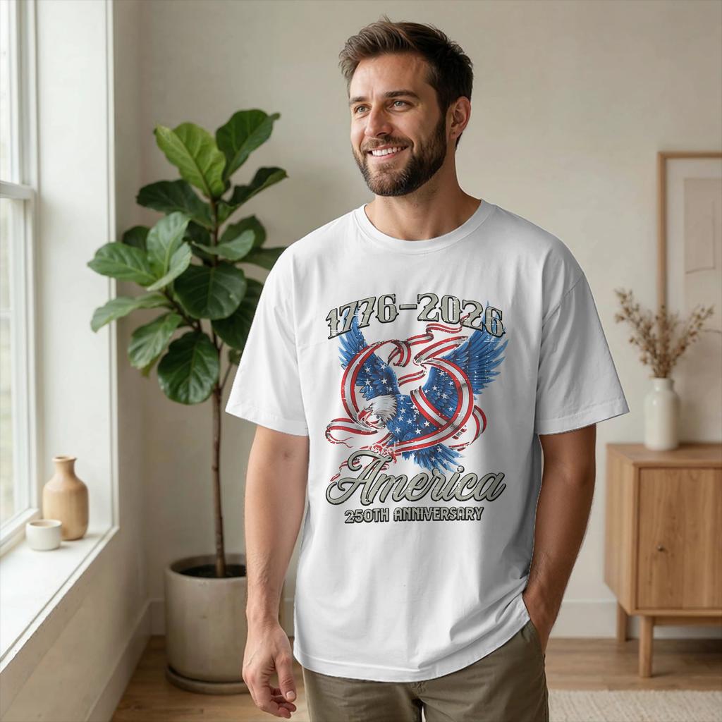 Men's T-Shirt America 250 Anniversary 1776 Casual Cotton Tee Shirt Short Sleeve USA T Shirts Cr