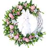 Easter Wreath Bunny Decorations Home Artificial Lavender Easter Bunny Flowers Wreath for Front Door Outdoor Wall Decor Ornament