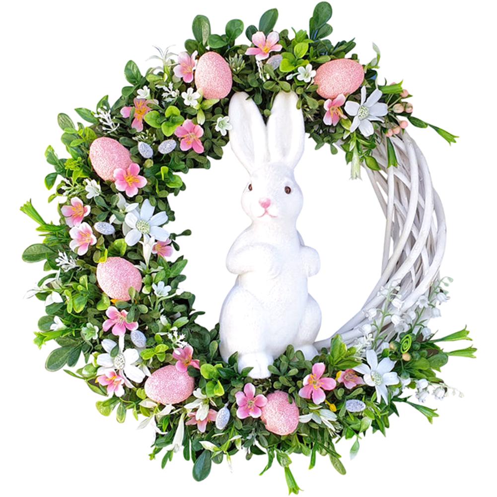 Easter Wreath Bunny Decorations Home Artificial Lavender Easter Bunny Flowers Wreath for Front Door Outdoor Wall Decor Ornament