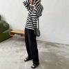 Women Tops Round Neck Long Sleeve Striped Print Sweater Loose Fit Stretchy Retro Knitting Tops Daily Wear