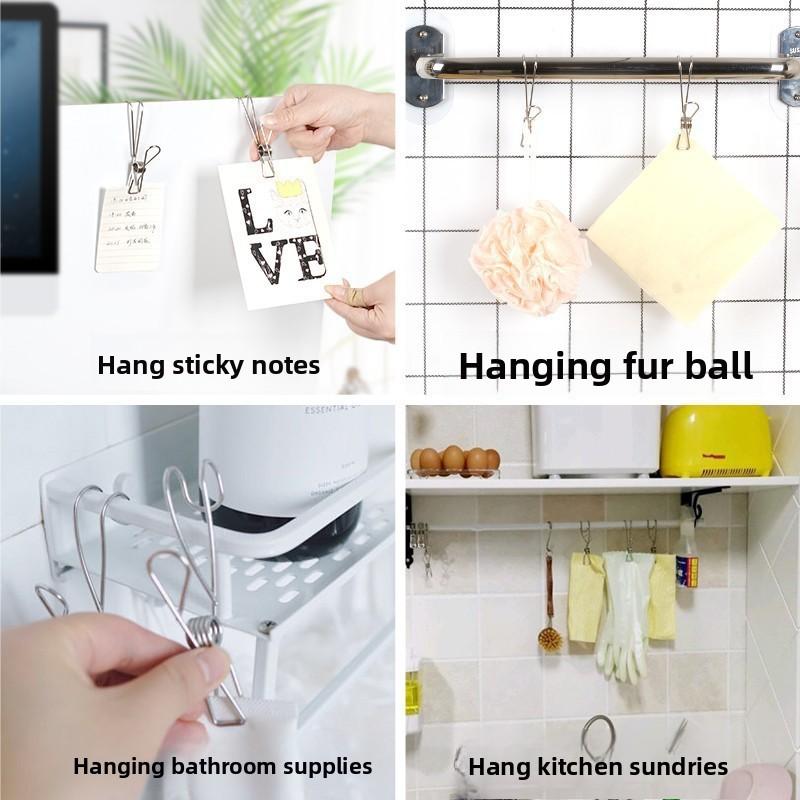 1PCS Multifunctional Stainless Steel Binder Clip Hook for Hanging Bathroom Fixed Clip Windproof Clothes Drying Rack Clothespin with Hook