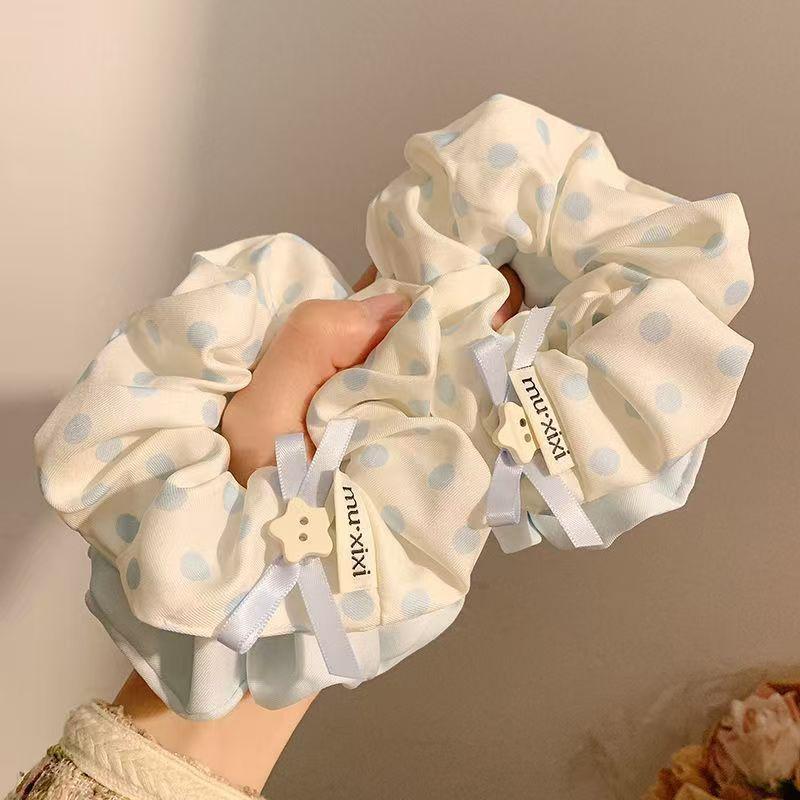 Elegant Blue Polka Dot Large Scrunchie Hair Band For Women Girls Hair Tied Bands Head Rope Ponytail Hair Accessories